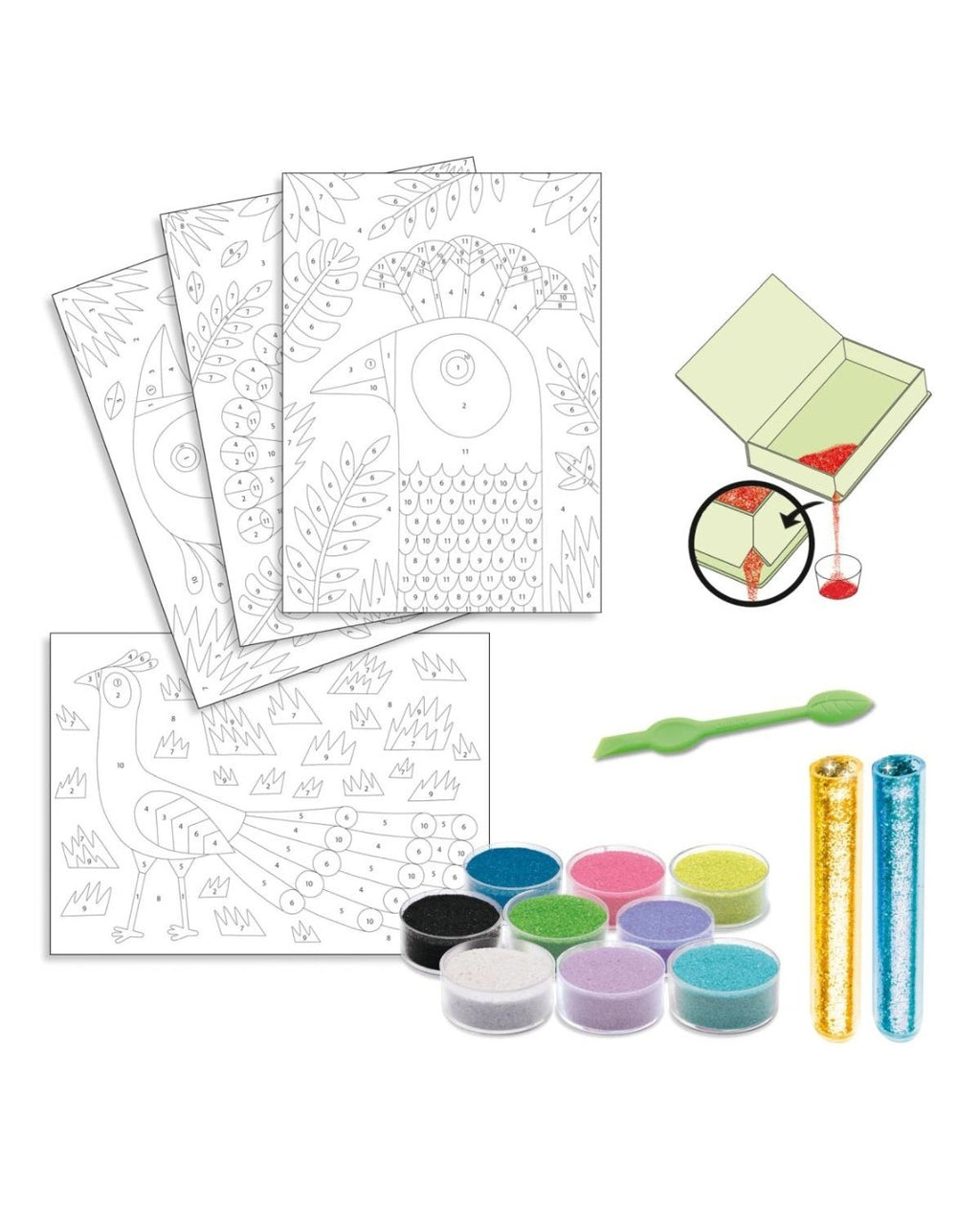 Sandbilder: Glitzervögel