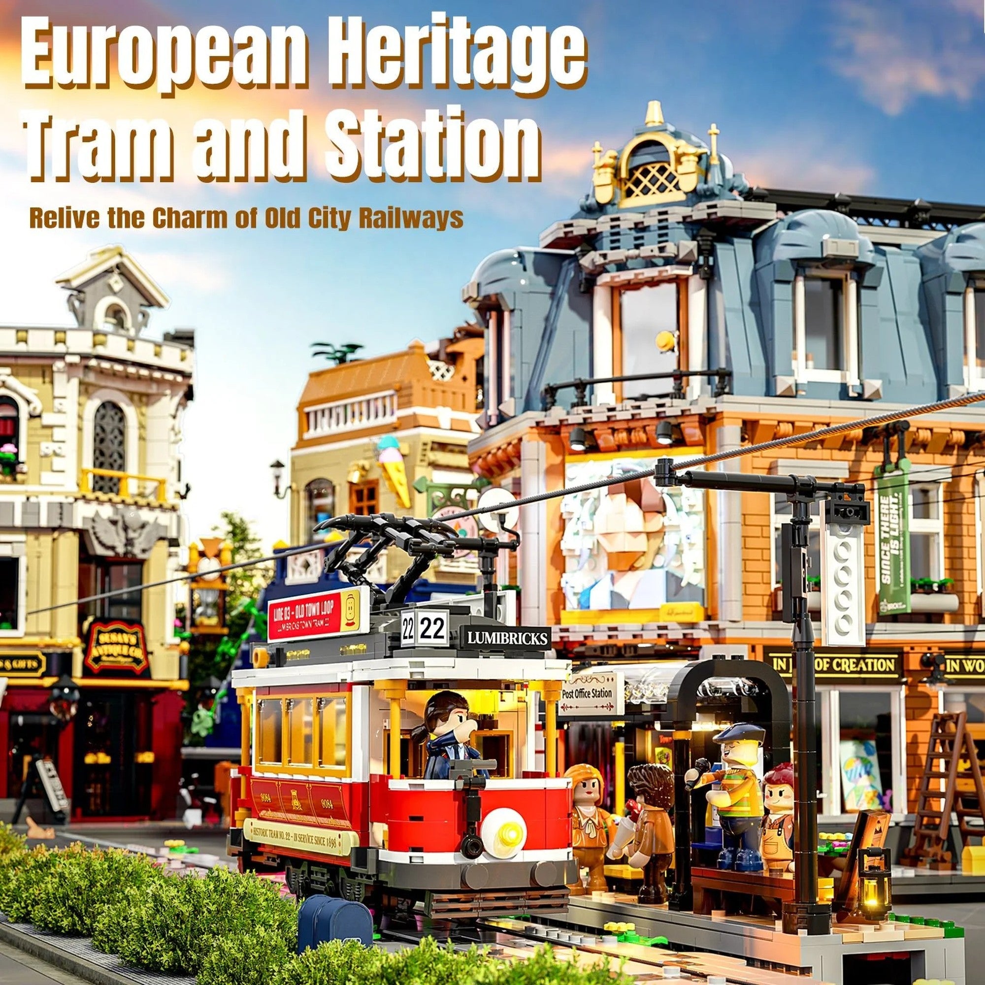 Lumibricks Historische Straßenbahn und Bahnhof mit Beleuchtung (1274 Teile)